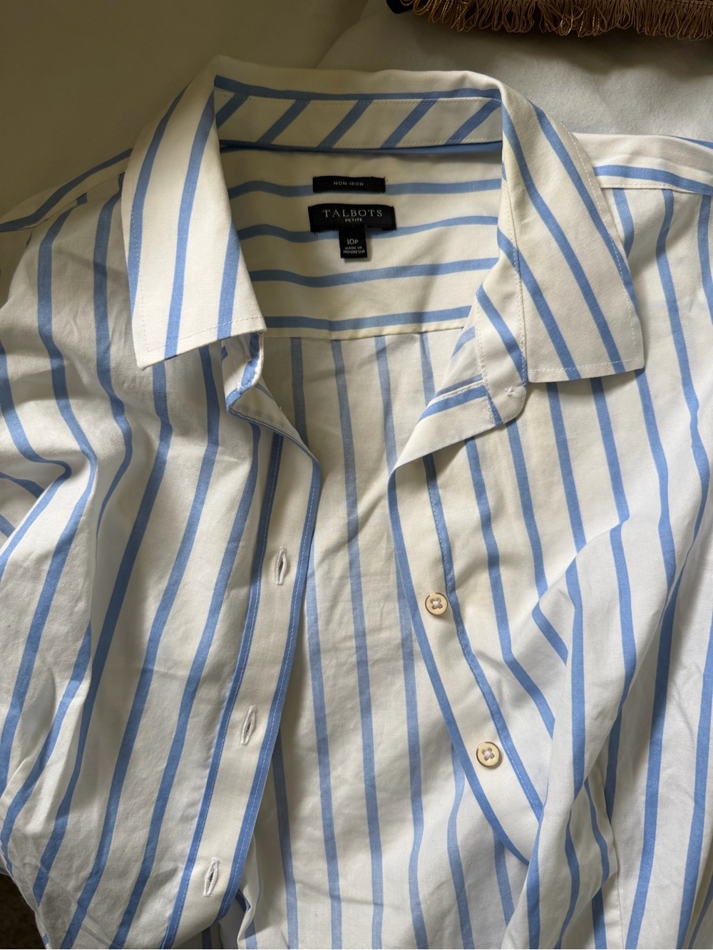 Talbots White Shirt with Light Blue Stripes